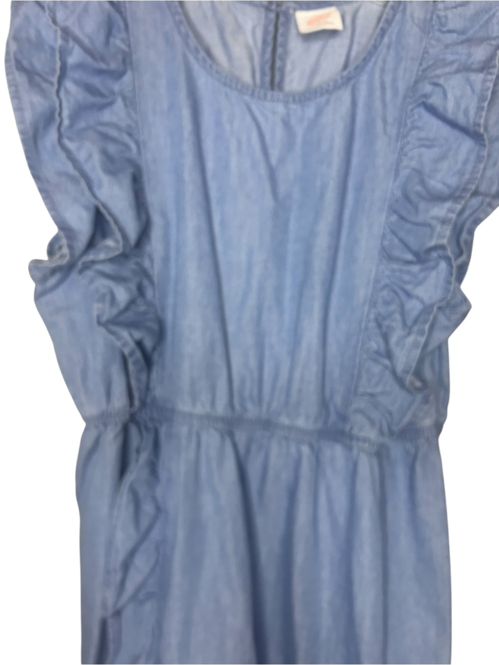 Wonder Nation Girls Chambray Ruffle Dress Size Large 10-12 Blue Sleeveless - Picture 7 of 12